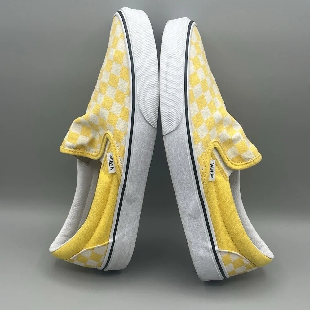 Vans Classic Slip On Yellow White Checkerboard Shoes - Men's Size 9.5 USED